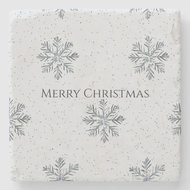 Silver Grey Winter Snowflakes Christmas Steinuntersetzer (Vorderseite)