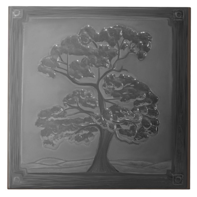 Silver Handwerker Oak Tree Keramik Tile Fliese (Vorderseite)