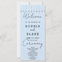 Silver Hanging Stars Light Blue Wedding Program