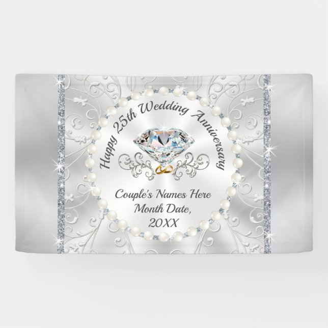 Silver Happy 25. Wedding Anniversary Banner (Horizontal)