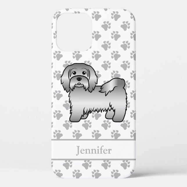 Silver Havanese Cartoon Dog Illustration & Name Case-Mate iPhone Hülle (Rückseite)