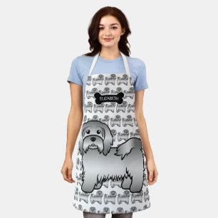 Silver Havanese Cartoon Dog Illustration & Name Schürze