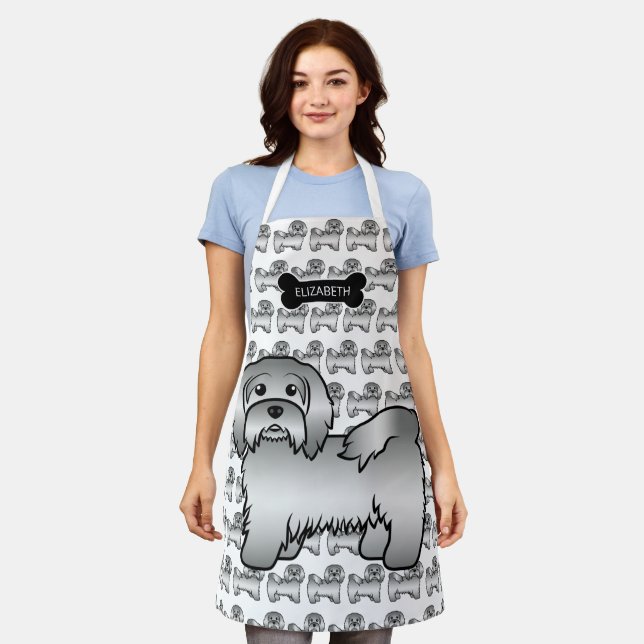 Silver Havanese Cartoon Dog Illustration & Name Schürze (Getragen)