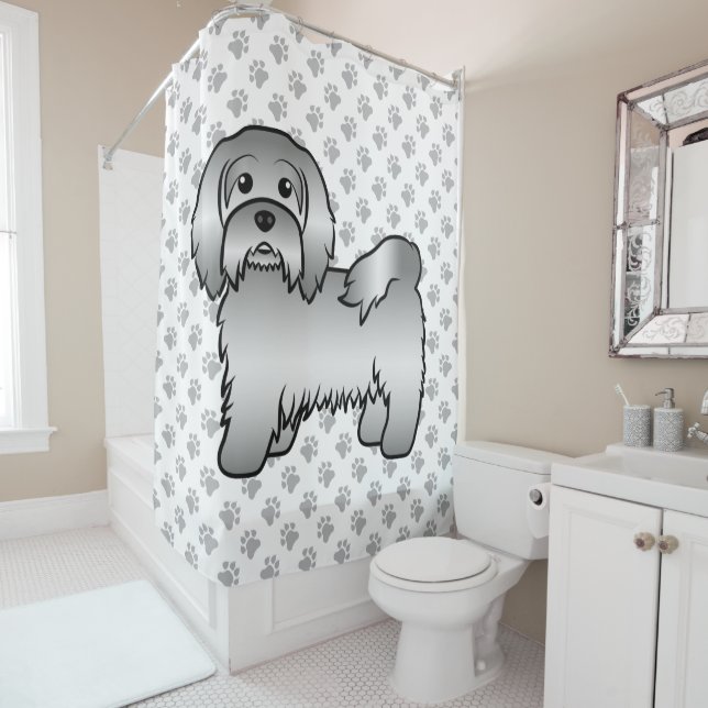 Silver Havanese Niedlich Cartoon Dog Illustration Duschvorhang (Beispiel)