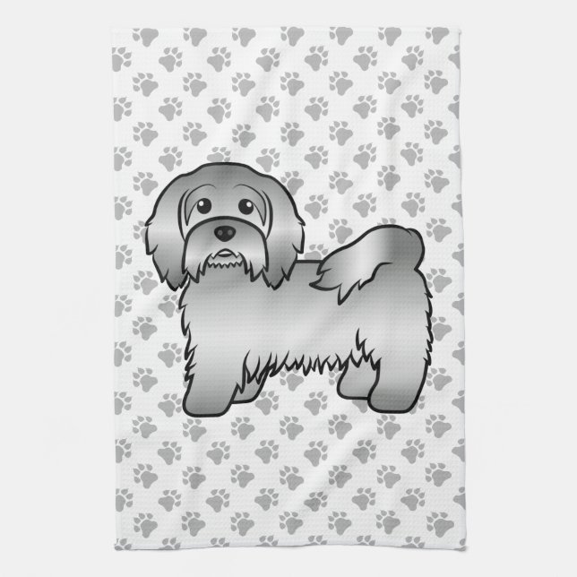 Silver Havanese Niedlich Cartoon Dog Illustration Geschirrtuch (Vertikal)