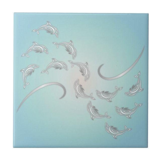 "Silver Hawaiian Waves" | Moderne Küste Fliese (Vorderseite)