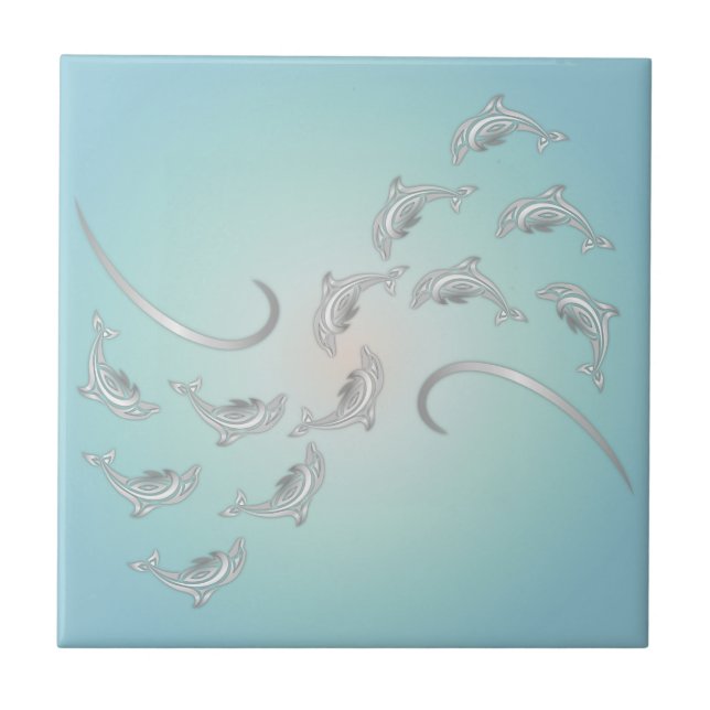 "Silver Hawaiian Waves" | Moderne Küste Fliese (Vorderseite)