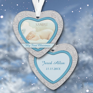 Silver Heart Blue Baby Boy Erste Weihnachten Ornament