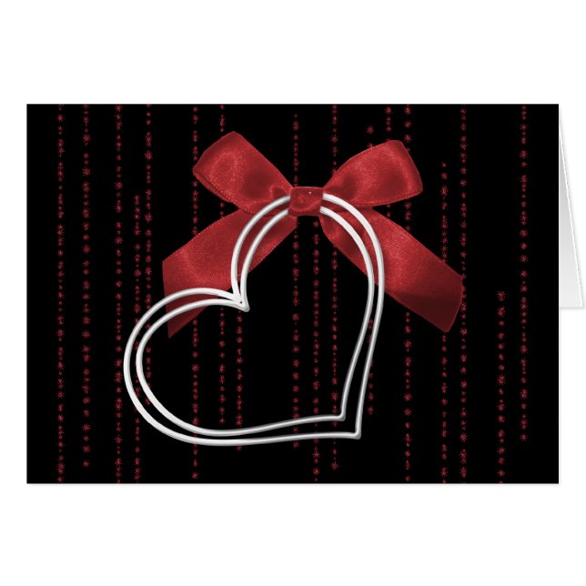 Silver Heart & Bow Liebe Valentine's Day Card (Vorderseite (Horizontal))