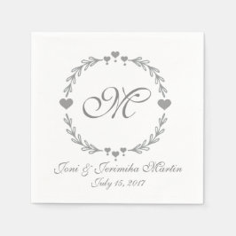 Silver Heart Monogramed Wedding Napkins Serviette