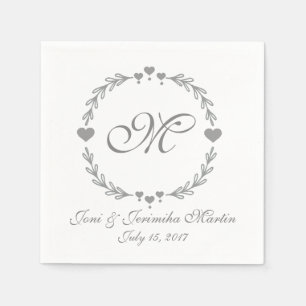 Silver Heart Monogramed Wedding Napkins Serviette