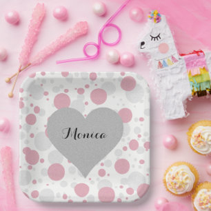 Silver Heart Pink Brautparty Polka Dots Party Pappteller