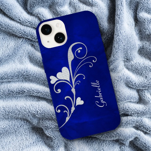 Silver Heart Swirl Sparkle on Blue Case-Mate iPhone Hülle (Von Creator hochgeladen)