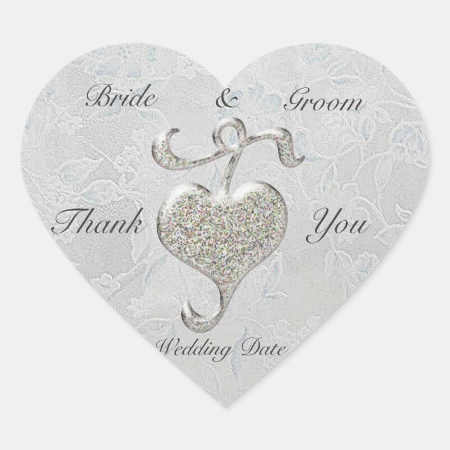 Silver Heart Wedding Vielen Dank Herz-Aufkleber (Vorderseite)