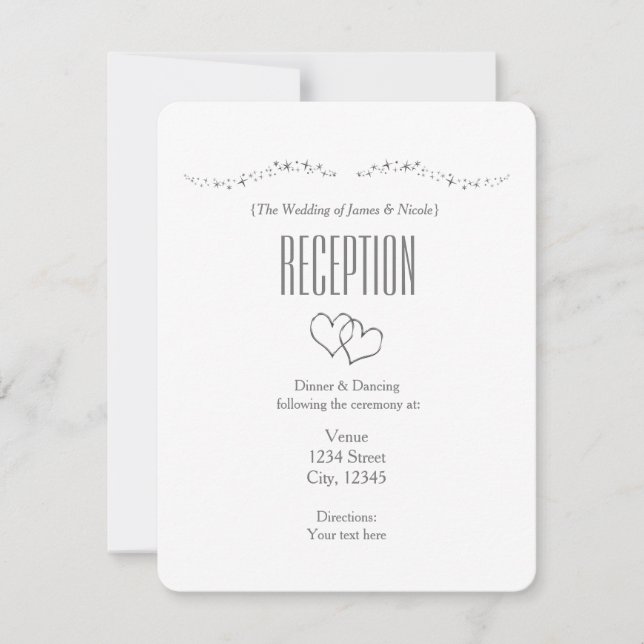 Silver Hearts & Sparkle Wedding Reception Card Einladung (Vorderseite)