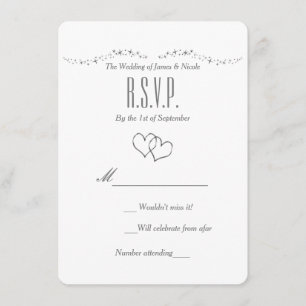 Silver Hearts & Sparkle Wedding RSVP Card Einladung