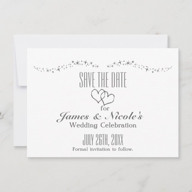 Silver Hearts & Sparkle Wedding speichern Sie die  Save The Date (Vorderseite)