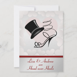 Silver Hearts Top Hat High Heels Red Ribbon Einladung