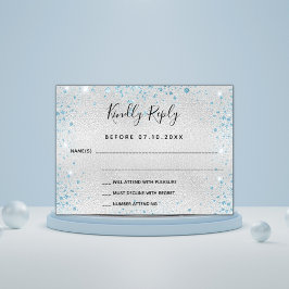 Silver hellblauer Glitzer Budget Hochzeit RSVP Flyer