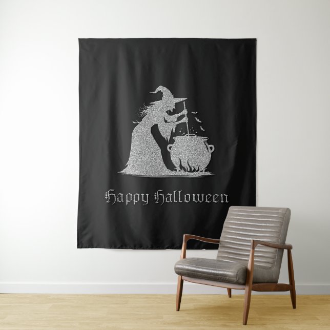Silver Hexe & Cauldron Halloween Foto Hintergrund Wandteppich (Beispiel)