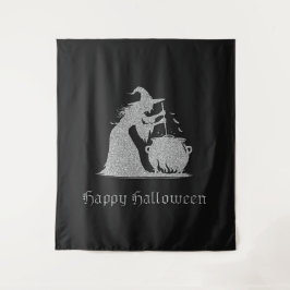 Silver Hexe & Cauldron Halloween Foto Hintergrund Wandteppich