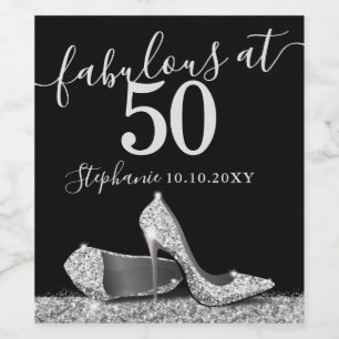 Silver High Heel 50. Fabulous Birthday Sparkling Weinetikett
