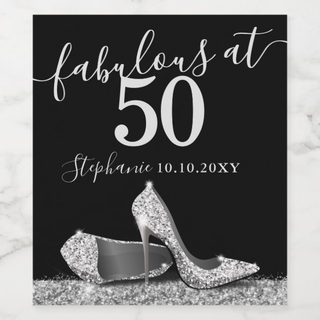 Silver High Heel 50. Fabulous Birthday Sparkling Weinetikett (Einzelnes Label)