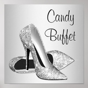 Silver High Heel Shoe Candy Buffet Zeichen Poster