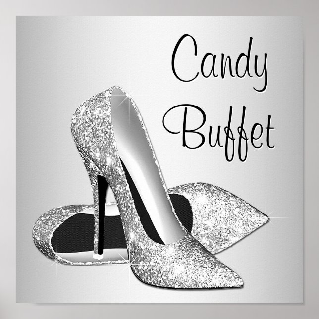 Silver High Heel Shoe Candy Buffet Zeichen Poster (Vorne)