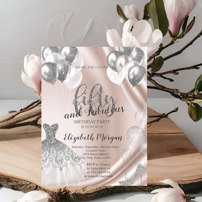 Silver High Heels Dress Balloons 50. Geburtstag Einladung (Von Creator hochgeladen)