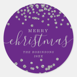 Silver Holiday Weihnachten Glitzer Confetti Lila Runder Aufkleber