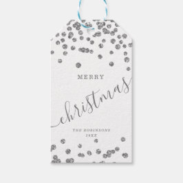 Silver Holiday Weihnachten Glitzer Confetti White Geschenkanhänger
