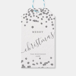 Silver Holiday Weihnachten Glitzer Confetti White Geschenkanhänger
