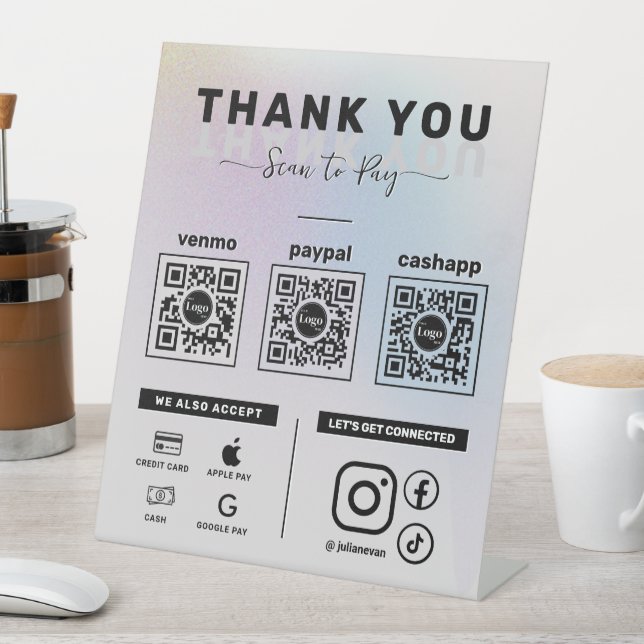 Silver Holographic Scan zu zahlen 3 QR-Code Vielen Sockelschild (In Situ)