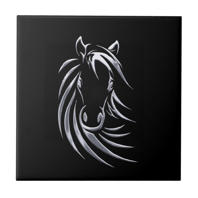 Silver Horse Head auf Black Fliese (Vorderseite)