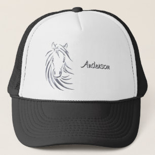 Silver Horse Head auf Personalisiertem Schwarzen S Truckerkappe