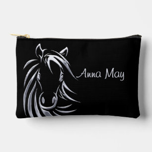 Silver Horse Head auf Personalisiertem Schwarzen S Zubehörtasche