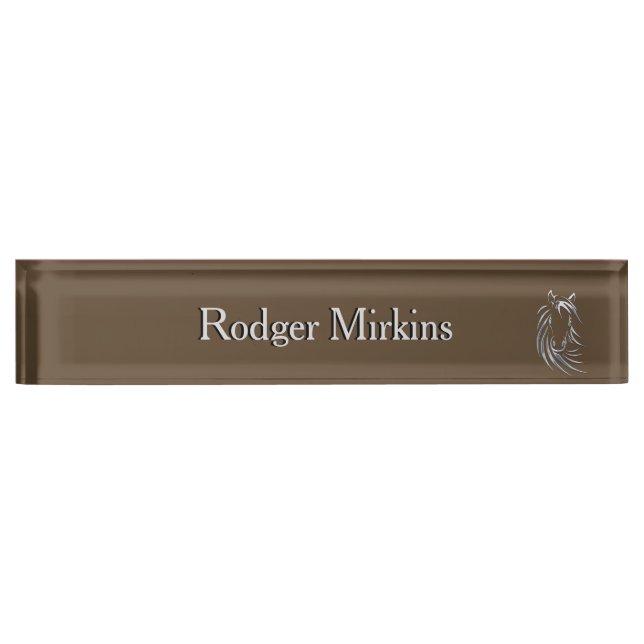 Silver Horse Head Brown Namensplakette (Vorderseite)