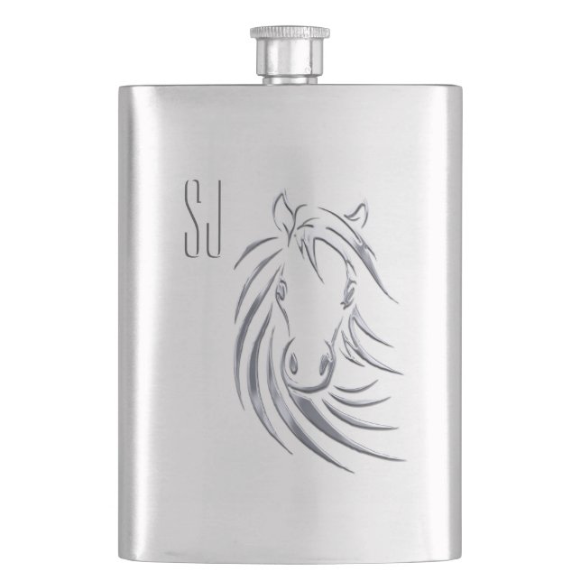 Silver Horse Head Monogram Flachmann (Vorderseite)