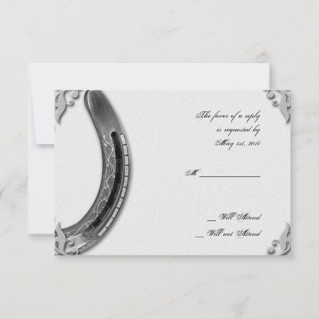 Silver Horseshoe auf der White Wedding Response Ca RSVP Karte (Vorderseite)