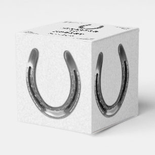 Silver Horseshoe auf weißer Gastgeschenk Hochzeit Geschenkschachtel