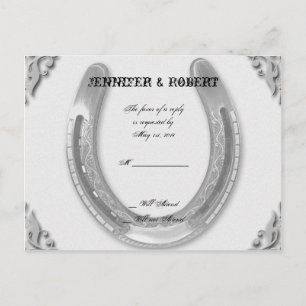 Silver Horseshoe auf White Wedding RSVP Einladungspostkarte