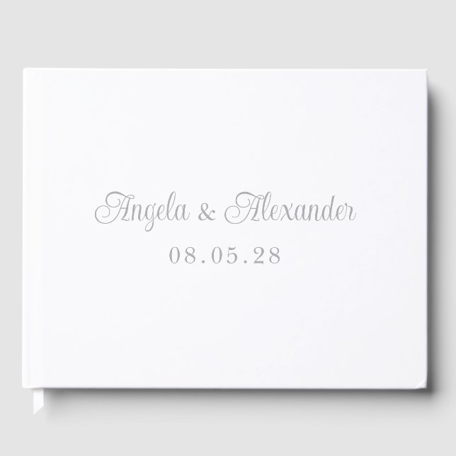 Silver Hübsch Curly Script Wedding Gästebuch (Vorderseite)