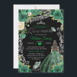 Silver Hunter Green Mexican Floral Quinceañera Einladung<br><div class="desc">Silver Hunter Green mexikanische Flora Quinceañera Schwarzer Hintergrund Einladung</div>