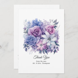 Silver, Icy Blue und Lilac Floral Wedding Dankeskarte