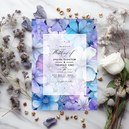 Silver, Icy Blue und Lilac Floral Wedding Einladung