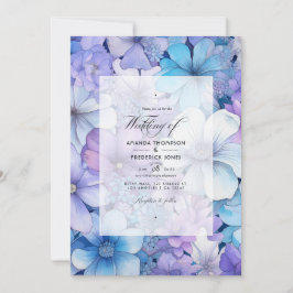 Silver, Icy Blue und Lilac Floral Wedding Einladung