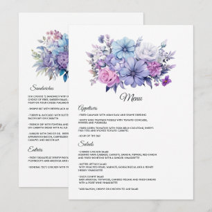 Silver, Icy Blue und Lilac Floral Wedding Menükarte