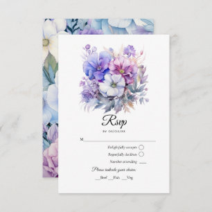 Silver, Icy Blue und Lilac Floral Wedding RSVP Karte