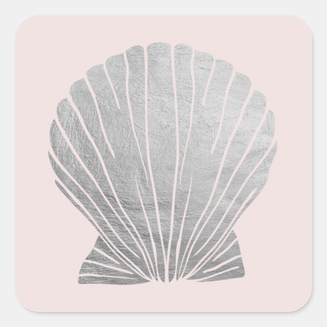 Silver Imitate Elegant Metallic Seashell Wedding Quadratischer Aufkleber (Vorderseite)